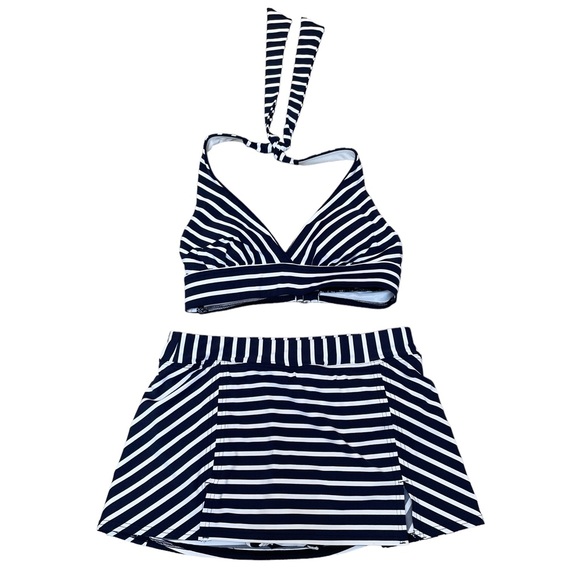 Lands End Swim Land End Navy White Striped Bikini Top And Swim